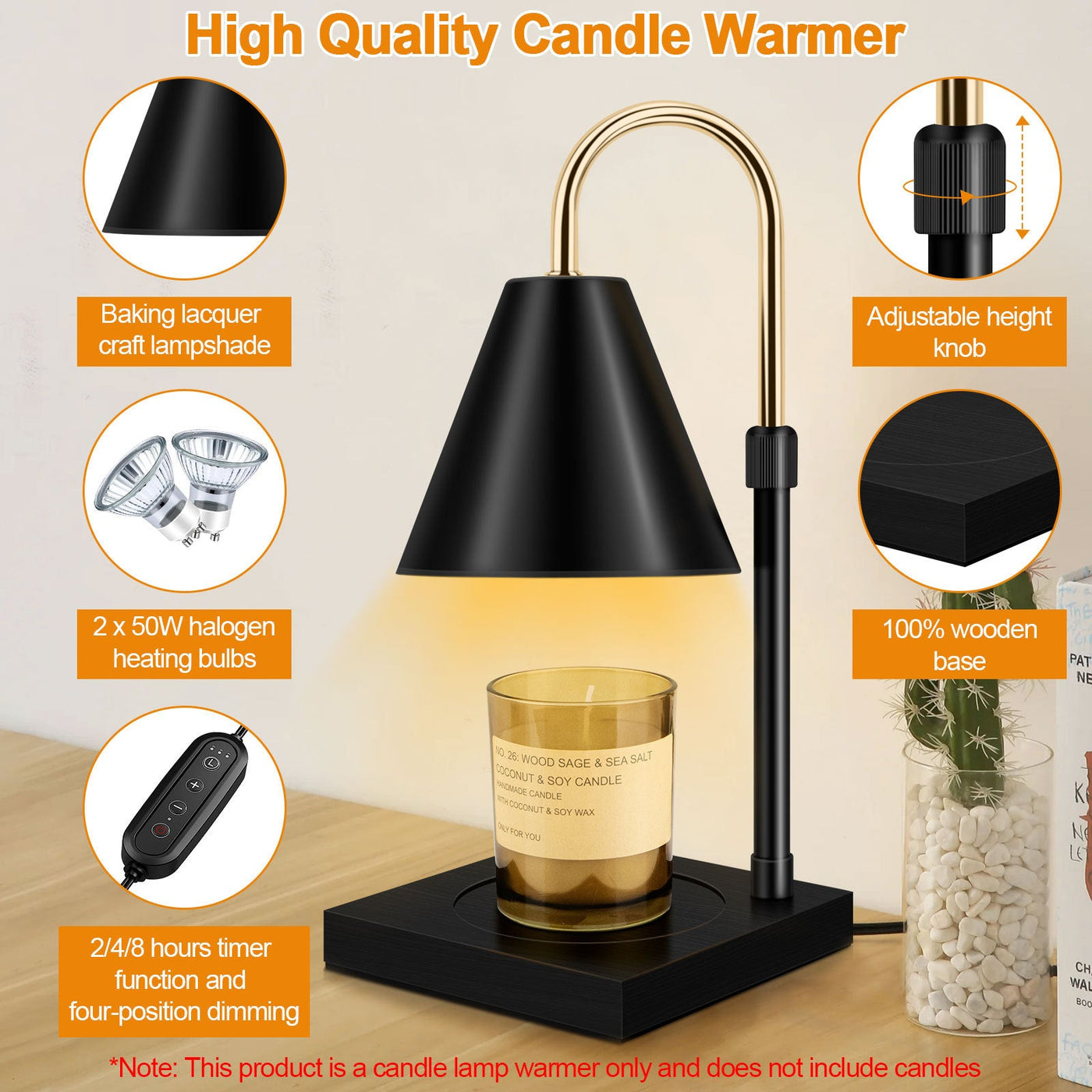 Candle Warmer Lamp With Timer Dimmable And Adjustable Height