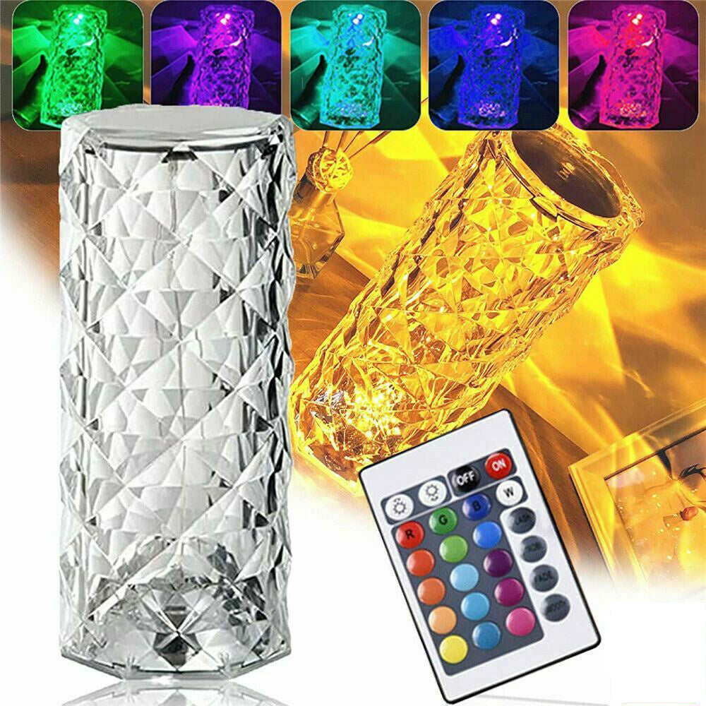 LED Crystal Table Lamp Diamond Rose Night Light Touch Atmosphere & Remote Control