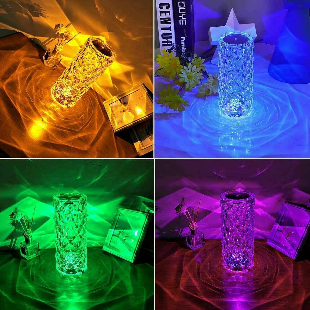 LED Crystal Table Lamp Diamond Rose Night Light Touch Atmosphere & Remote Control