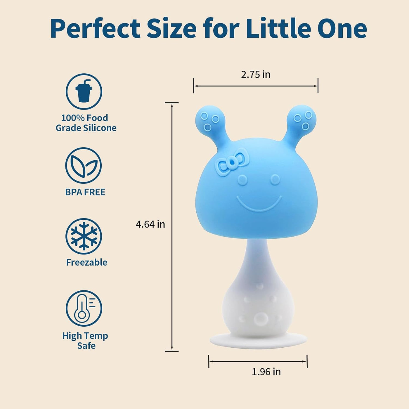 Baby Teething Toys with Suction Base, Silicone Mushroom Teethers for Babies 3 + Months, Super Soft and Easy to Grasp Toy for Baby Teething Relief, Chew Toys for Sucking Needs