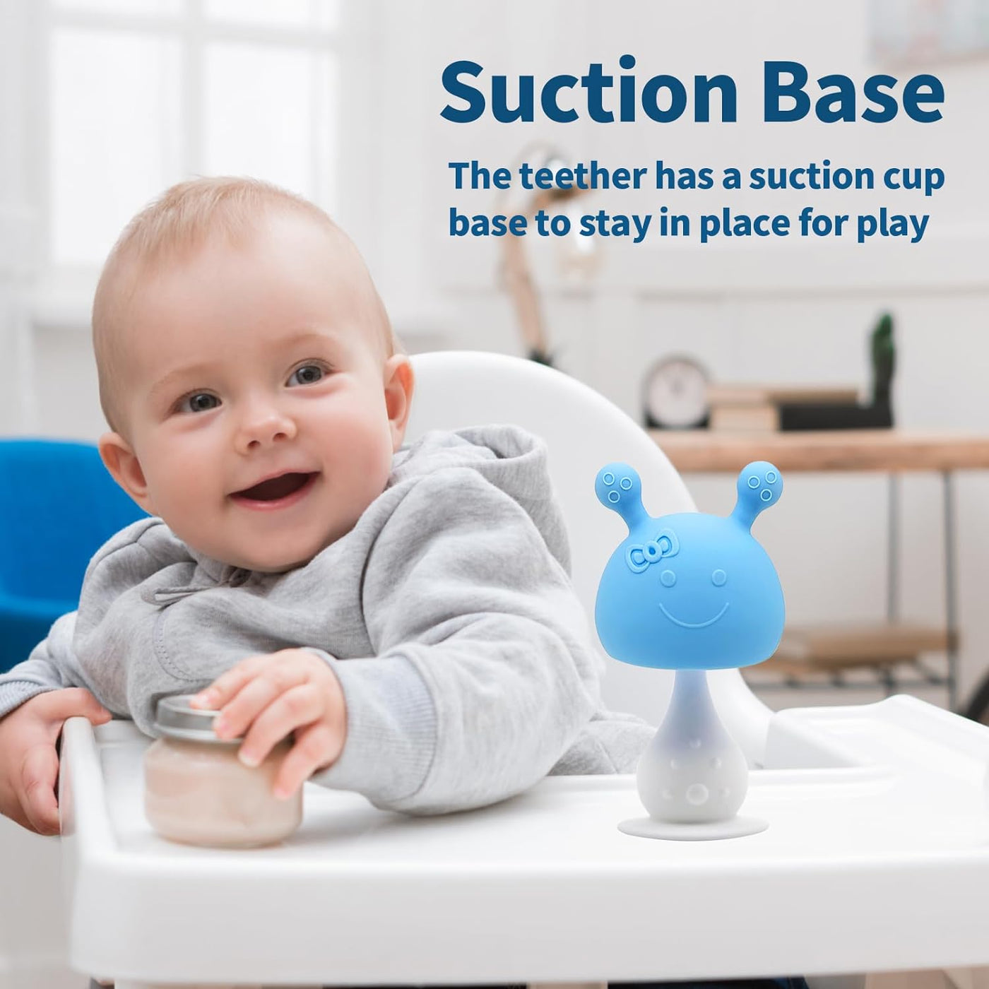 Baby Teething Toys with Suction Base, Silicone Mushroom Teethers for Babies 3 + Months, Super Soft and Easy to Grasp Toy for Baby Teething Relief, Chew Toys for Sucking Needs