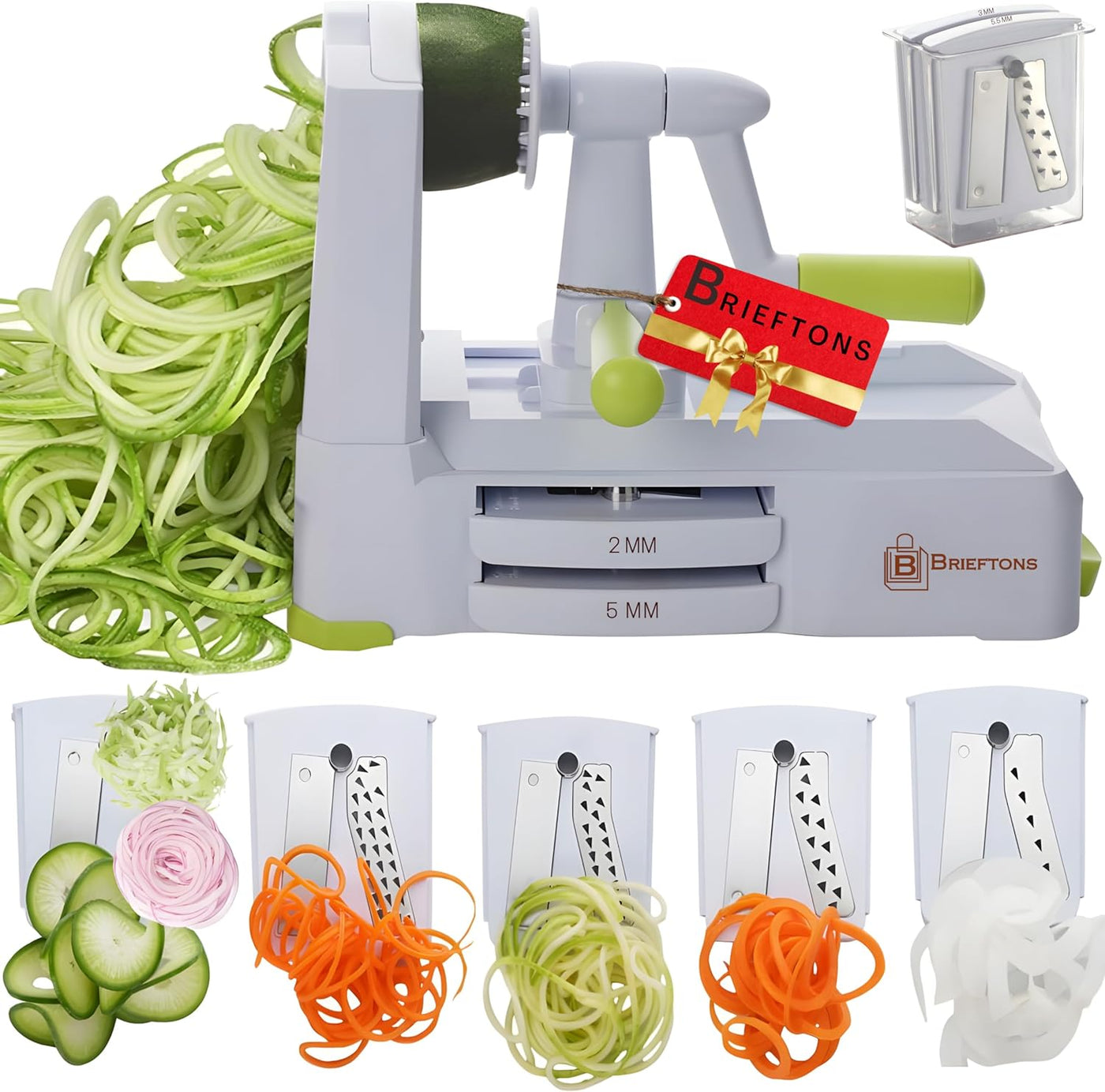 Brieftons 5-Blade Vegetable Spiralizer: Strongest-Heaviest Spiral Slicer, Best Veggie Pasta Spaghetti Maker