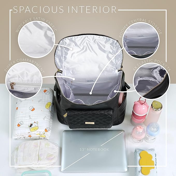 Diaper Bag Backpack, Vegan Leather,with Changing Mat and Stroller Straps, Luxury and Stylish, Large Capacity