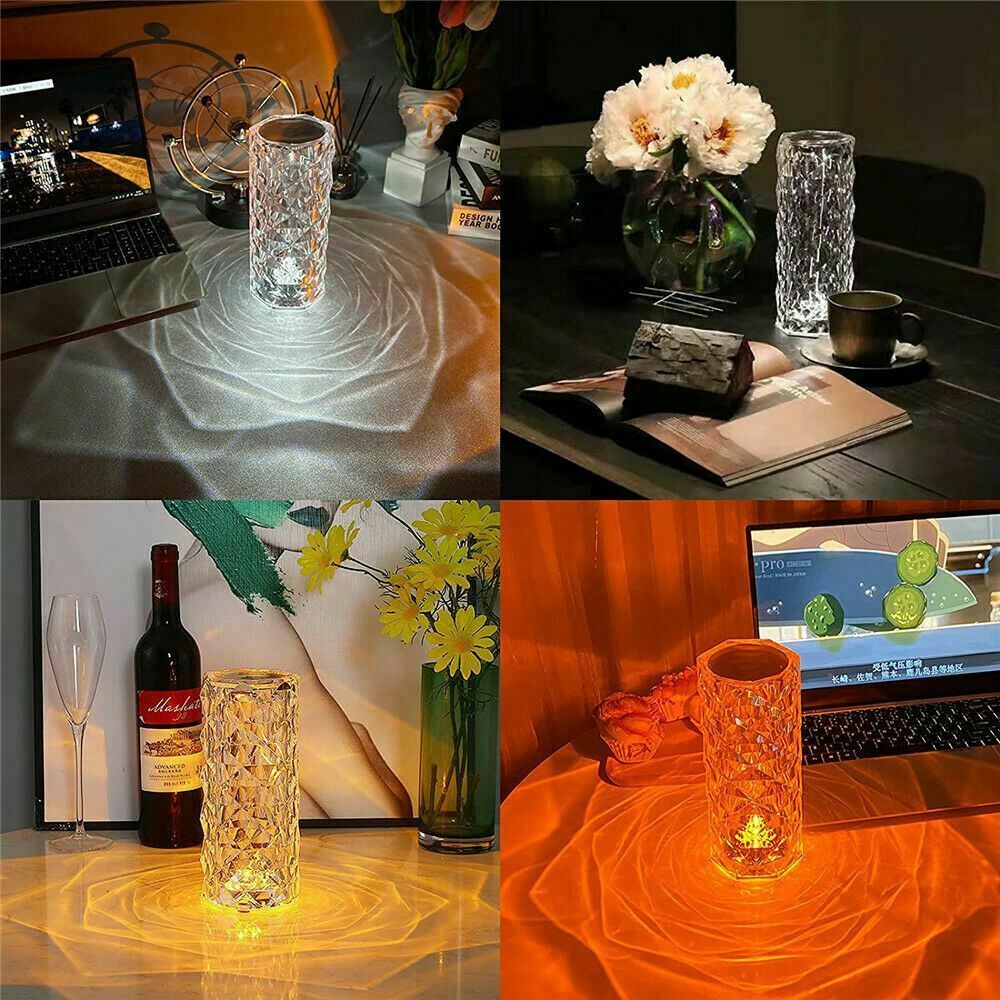 LED Crystal Table Lamp Diamond Rose Night Light Touch Atmosphere & Remote Control