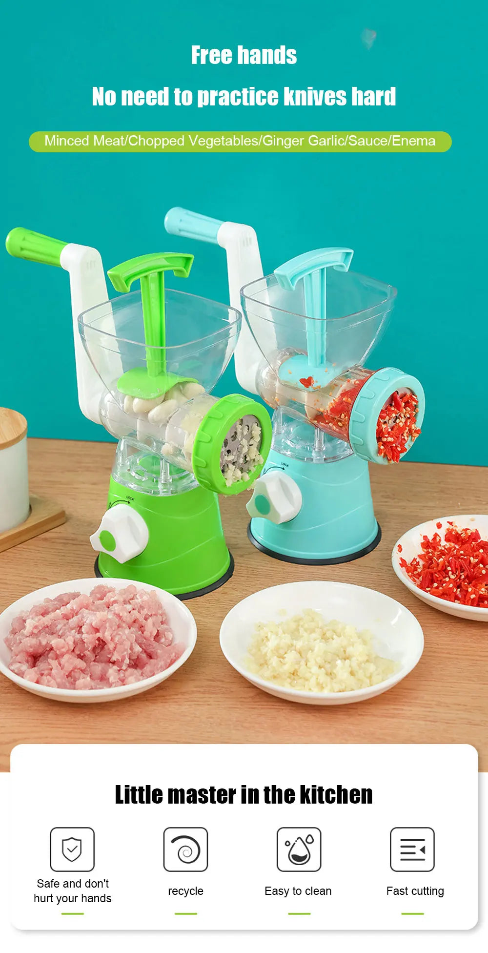 Kitchen Machine Meat Grinder Manual Processors Food Mincer Sausage Maker Stuffer Vegetable Chopper Blender Household  Enema Tool