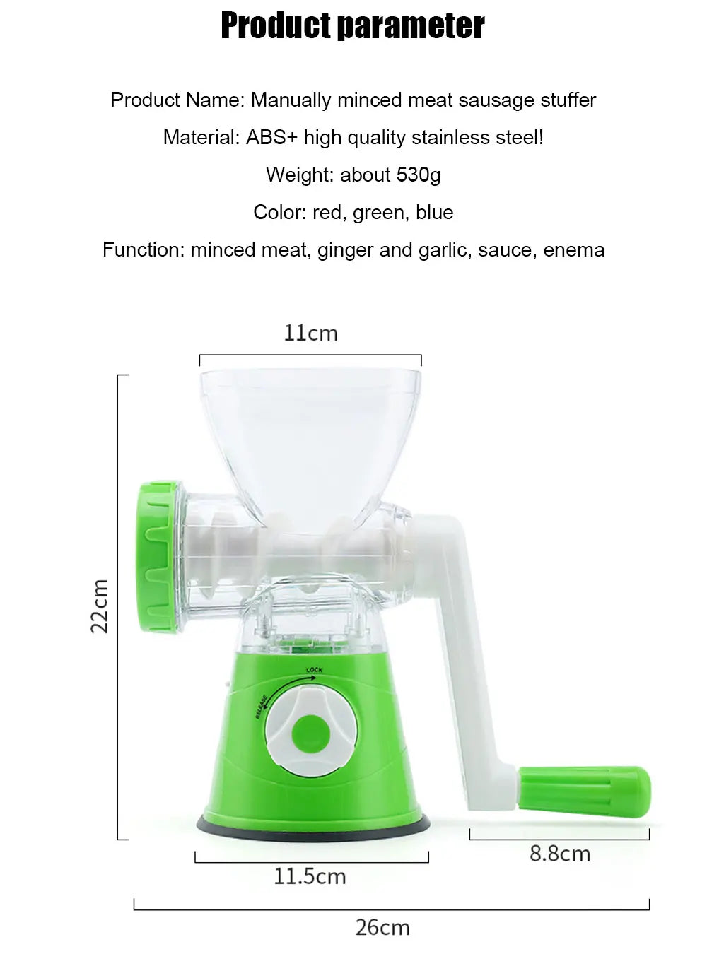 Kitchen Machine Meat Grinder Manual Processors Food Mincer Sausage Maker Stuffer Vegetable Chopper Blender Household  Enema Tool