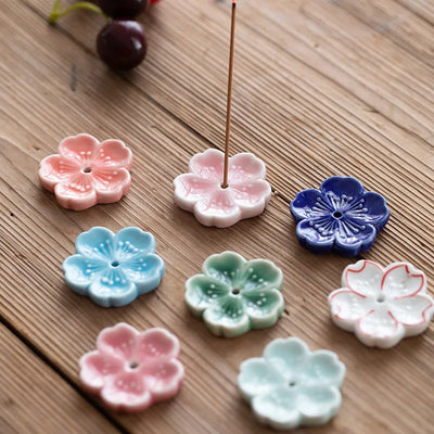 1pc Cherry Blossom Incense Burner Home Ceramic Decor Incense Stick Holder Aromatherapy Censer Office Teahouse Ornament