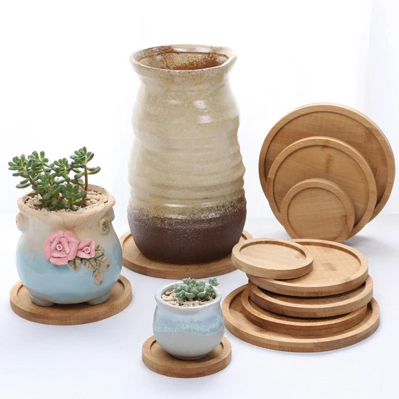 Bamboo Wood Flower Pot Tray 10 Style Creative Saucer Plant Tray Holder Home Decor  Mini Plant Stand Favor Succulent Pot Tray