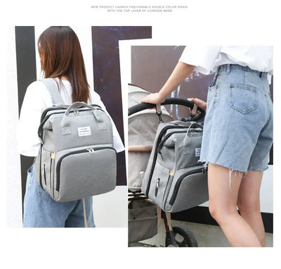 Go out Portable Folding Baby Crib Mummy Backpack Fashion Casual Large Capacity Hanging Stroller Baby Diaper Bag