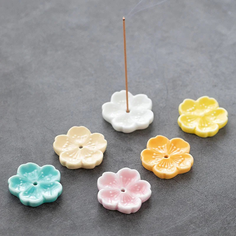 1pc Cherry Blossom Incense Burner Home Ceramic Decor Incense Stick Holder Aromatherapy Censer Office Teahouse Ornament