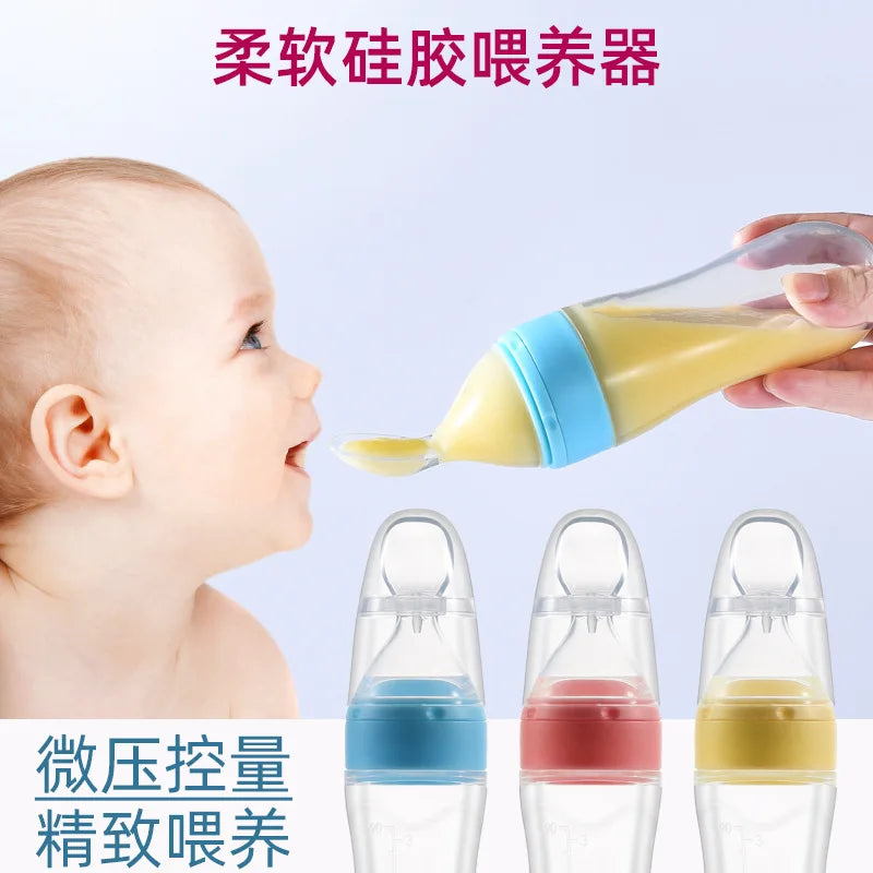 Baby Silicone Squeezing Feeding Bottle Newborn Baby Training Spoon Infant Cereal Food Supplement Feeder Bbay Safe Tableware