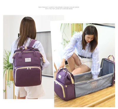 Go out Portable Folding Baby Crib Mummy Backpack Fashion Casual Large Capacity Hanging Stroller Baby Diaper Bag