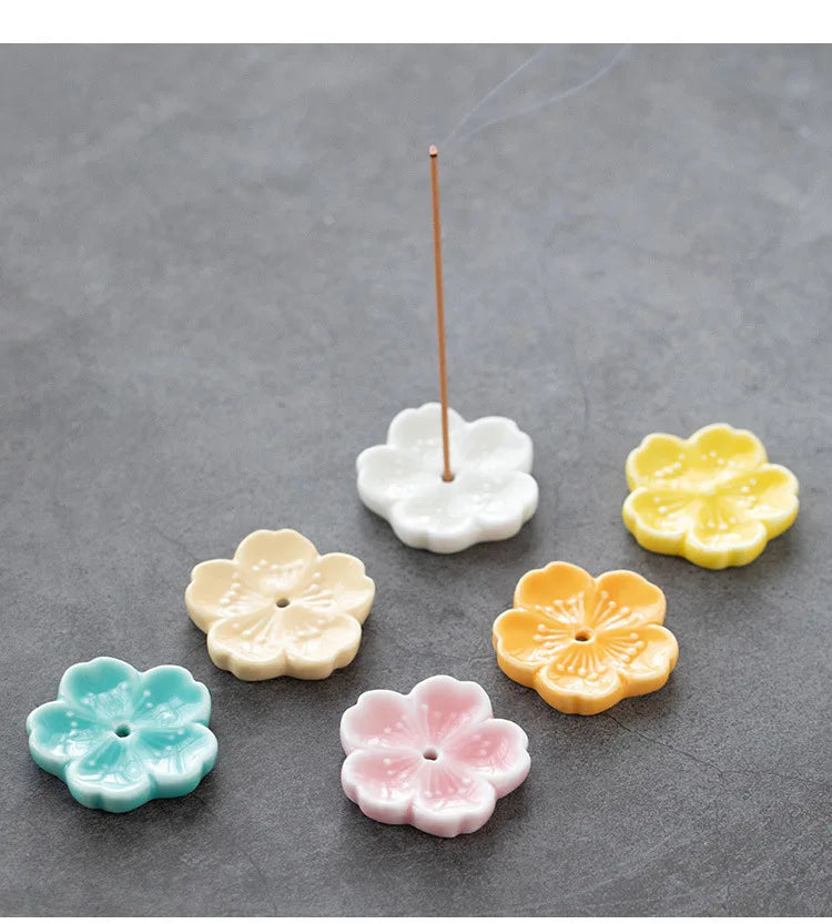 1pc Cherry Blossom Incense Burner Home Ceramic Decor Incense Stick Holder Aromatherapy Censer Office Teahouse Ornament