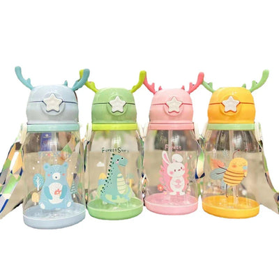 Lovely Antler Kids Water Sippy Cup Creative Cartoon Baby Cups with Straws Leakproof Water Bottles Outdoor Childrens Cup BPA Free