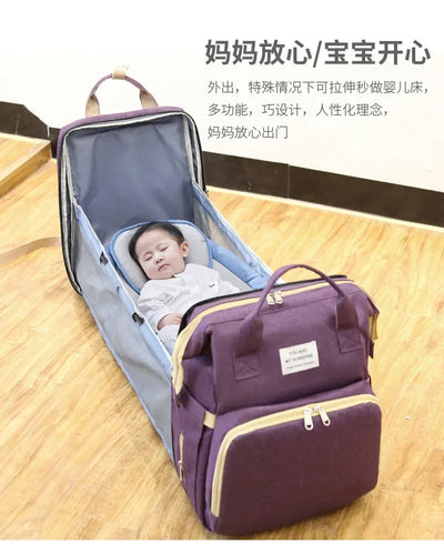 Go out Portable Folding Baby Crib Mummy Backpack Fashion Casual Large Capacity Hanging Stroller Baby Diaper Bag