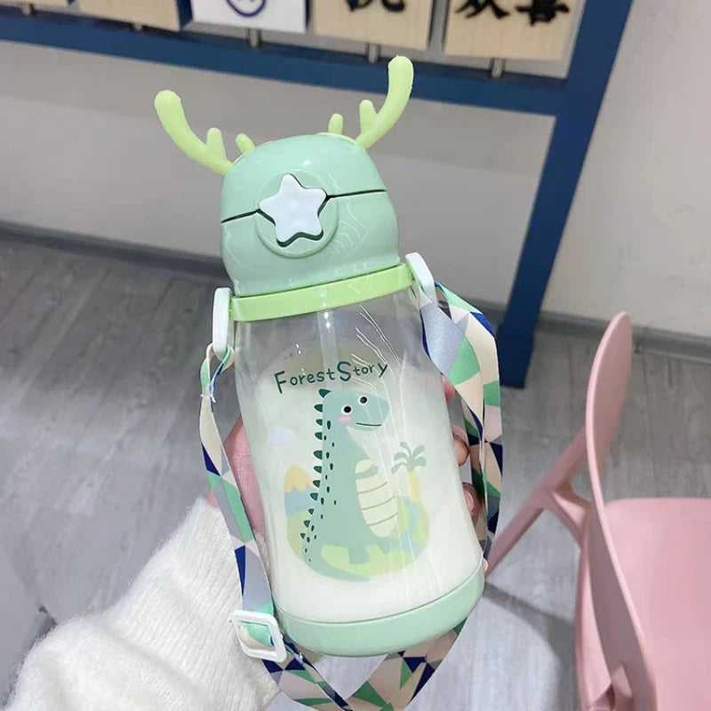 Lovely Antler Kids Water Sippy Cup Creative Cartoon Baby Cups with Straws Leakproof Water Bottles Outdoor Childrens Cup BPA Free