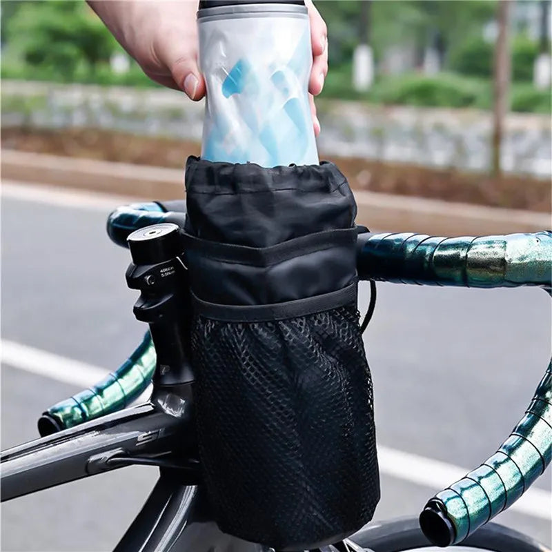 Bicycle Bag Bike Bottle Holder Handlebar Stem Thermal Bag With Mesh Pocket Coffee Cup Holders Cycling Water Bottle Carrier Bag