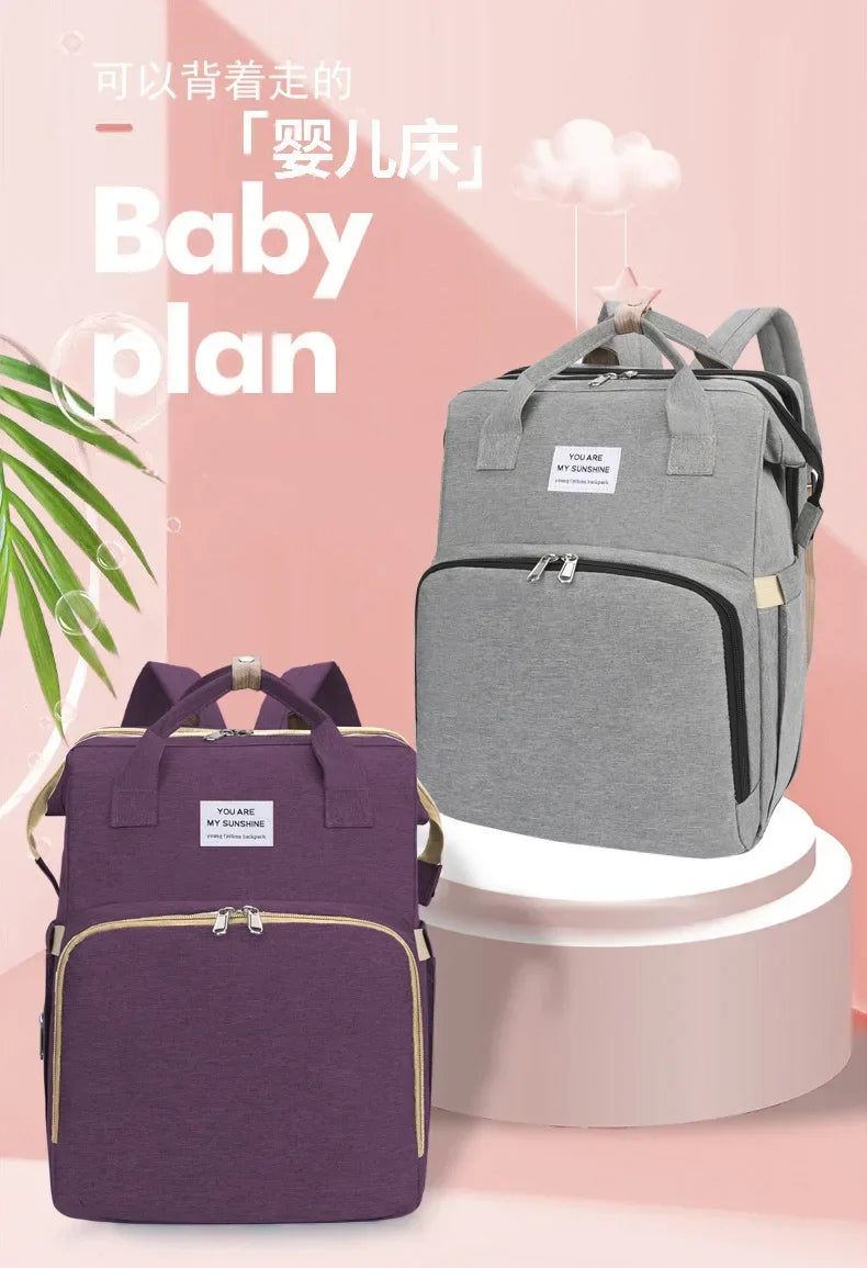 Go out Portable Folding Baby Crib Mummy Backpack Fashion Casual Large Capacity Hanging Stroller Baby Diaper Bag