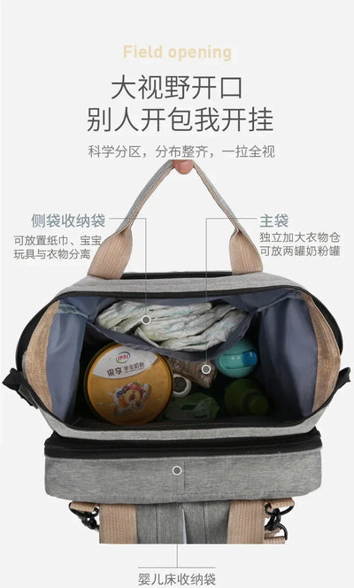 Go out Portable Folding Baby Crib Mummy Backpack Fashion Casual Large Capacity Hanging Stroller Baby Diaper Bag