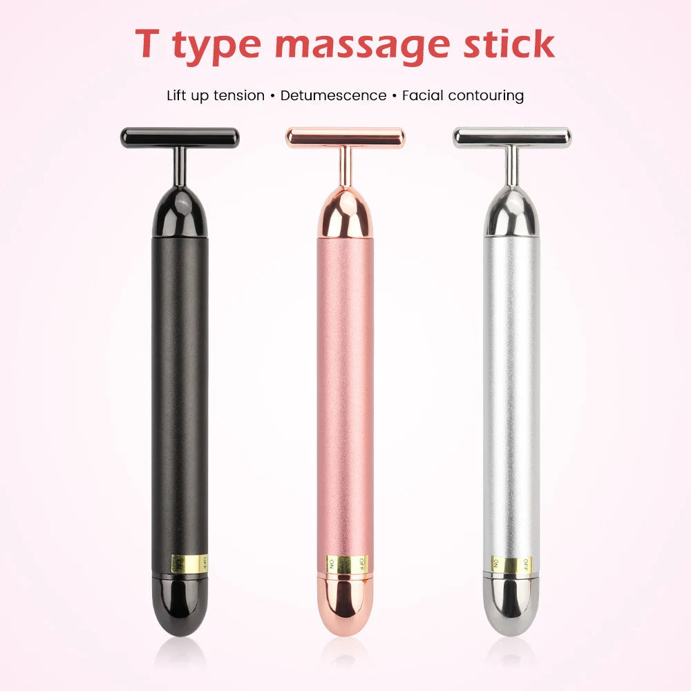 24K Gold Roller Vibrating Facial Massager Slimming Facial Skin Beauty Pulse Firming Face Massage Lift Tightening Wrinkle Bar